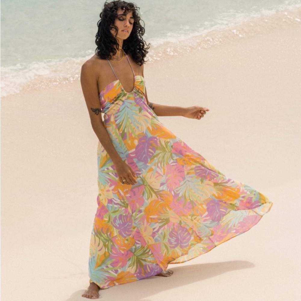 Billabong So Groovy Floral Tropical Pastel Maxi Dress